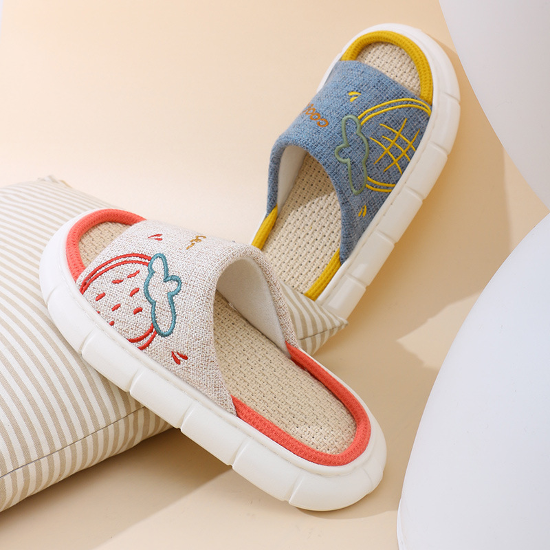 快鹿亚麻拖鞋女春秋室内居家厚底防滑静音吸汗木地板家用拖鞋2327