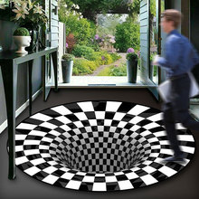 跨境 现货3D立体感黑白格漩涡眩晕地毯创意视觉客厅门厅圆形地垫