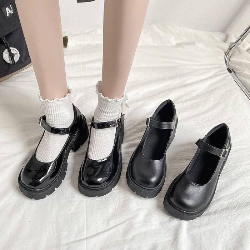 Lolita Women's Shoes 2022 New Japanese Style All-Matching Women's Platform JK Shoes Platform Chunky Heel Vintage Leather Shoes All-Matching