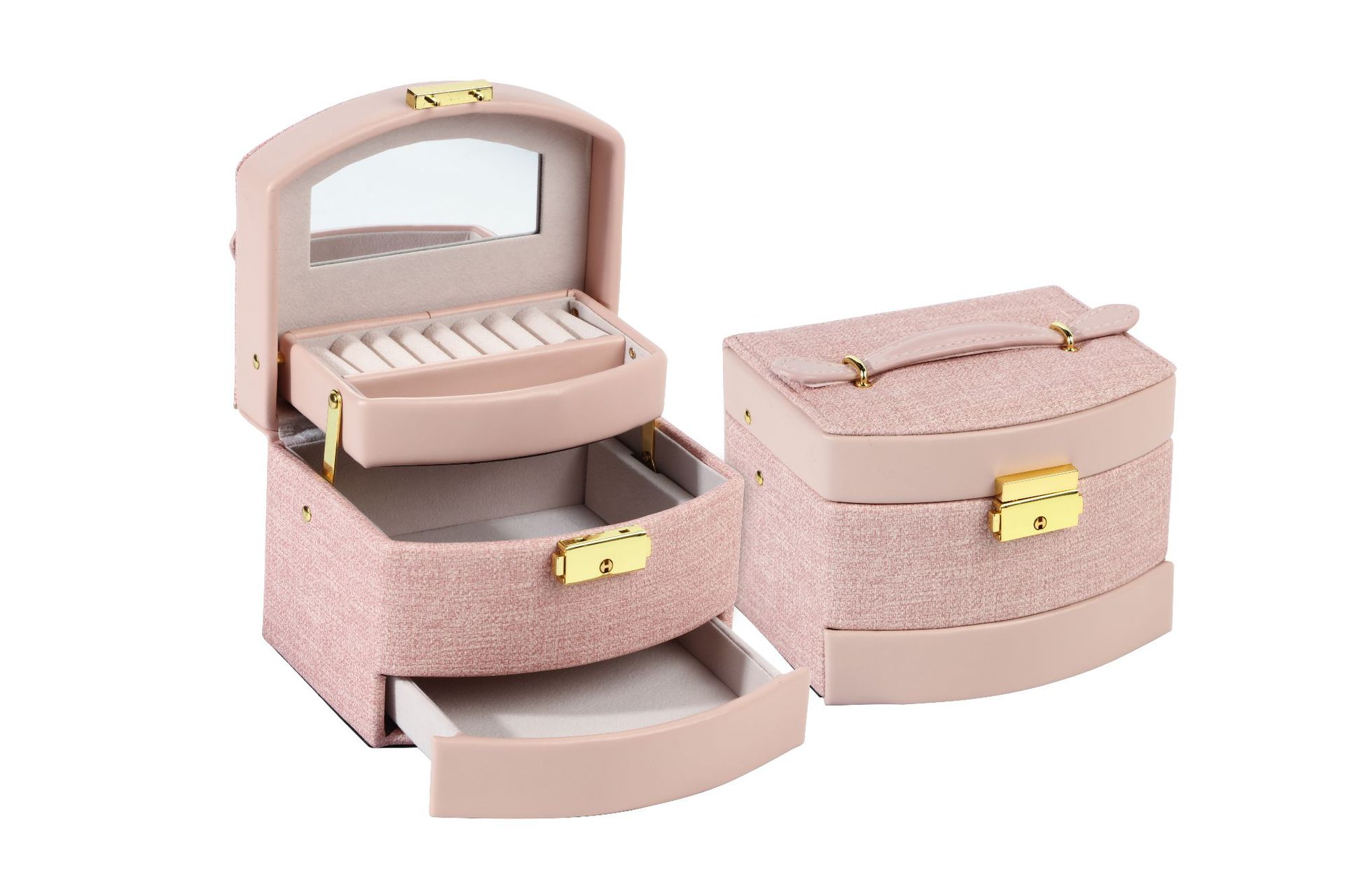 Korean Style Large Capacity Jewelry Box PU Leather Jewelry Box Three-Layer Drawer Earrings Necklace Ring Storage Box