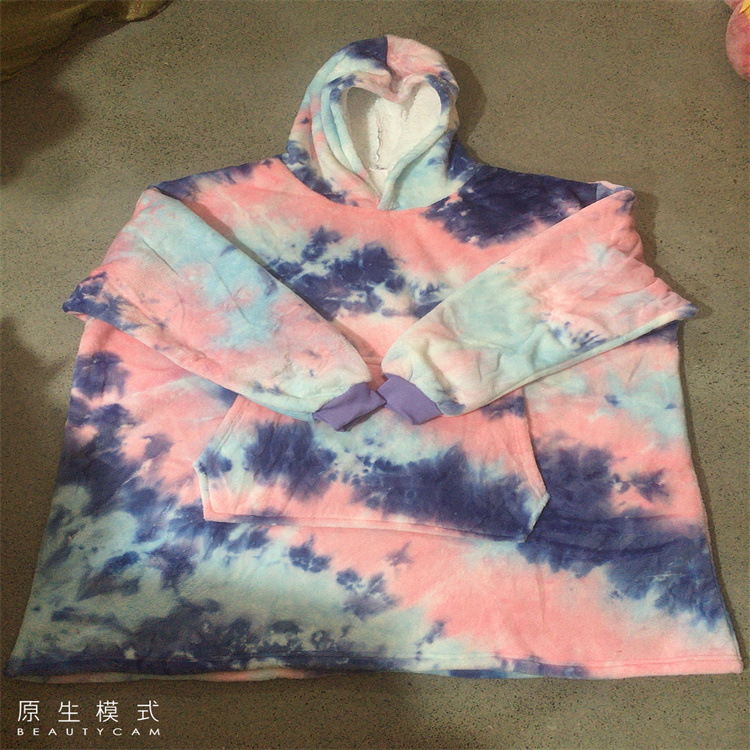 Cross-Border Thickened Thermal Flannel Nightgown Nine-Quarter Sleeve Pajamas Men's and Women's Pullover Nightgown Lazy Clothes Tie-Dyed Blanket