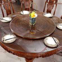 HF2X中式全实木餐桌椅组合雕花圆形带转盘10人橡木大圆餐桌家用吃