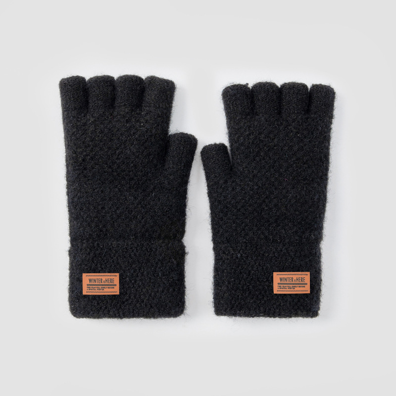 Half-Finger Riding Gloves Male Student Autumn and Winter Wool Knitted plus Fluff Warm-Keeping and Cold-Proof Cycling Open Finger Touch Screen Wholesale