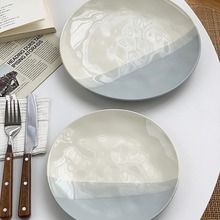 日式复古拼色釉下彩不规则陶瓷手捏餐菜盘子菜盘餐具家用