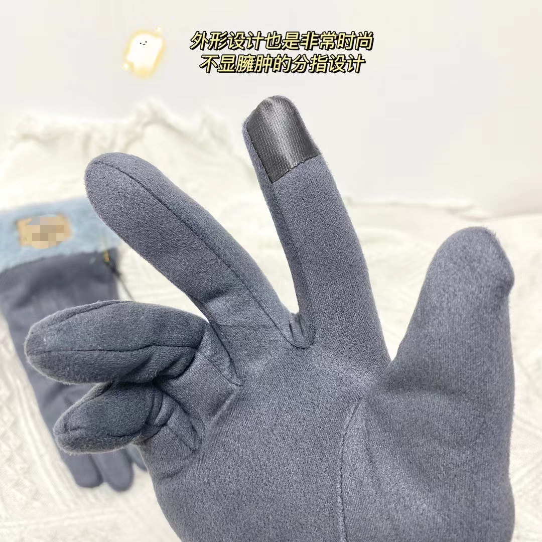 UG Oil Skin Deerskin Fleece-lined Touch Screen Warm Gloves Women's Autumn and Winter Gloves Outdoor Riding Cold-Proof Gloves Wholesale