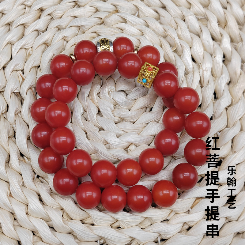 天然红菩提根手串朱砂供圆珠设计款菩提子男女佛珠念珠饰品批发
