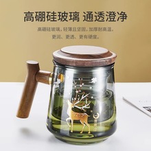 玻璃杯水杯家用耐高温男女高颜值茶杯带盖大容量高硼硅茶水分离杯