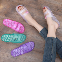 塑胶拖鞋女夏季新款家用室内平跟软底塑料胶鞋透明水晶果冻一字拖