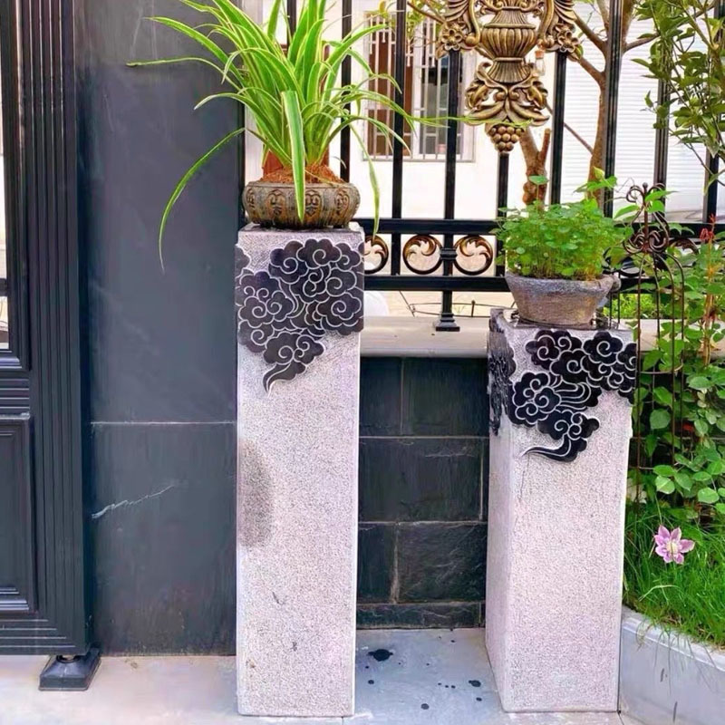 青石云柱石雕拴马桩仿古做旧庭院装饰酒店会所石狮子拴马石柱摆件