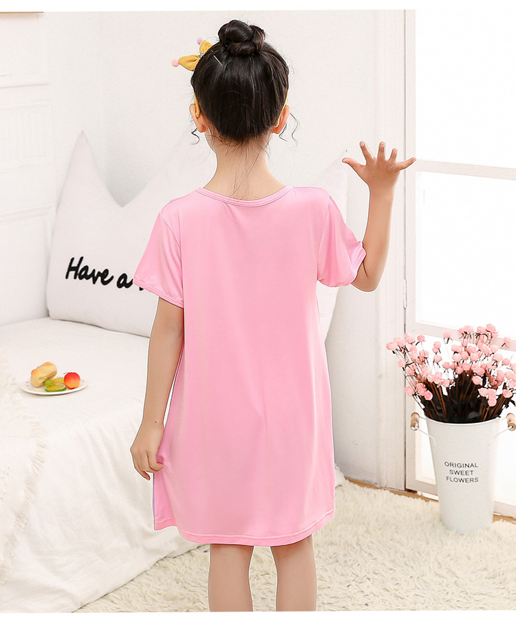 夏天新款儿童冰丝裙 清凉丝滑女童短袖睡裙 批发 代发