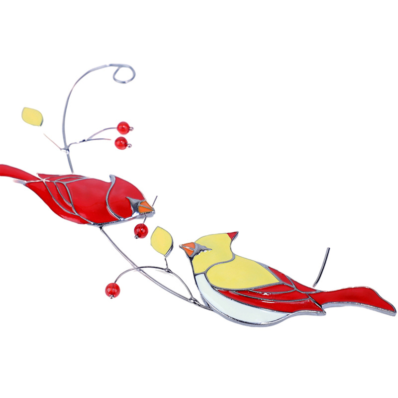 跨境爆款群鸟窗户挂件 彩色艺术七只鸟挂件 合金双面滴油挂件