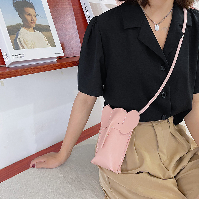Summer Cute Elephant Mobile Phone Bag Solid Color Fresh Shoulder Material Bag Mini Crossbody Coin Purse Hand-Made Bag DIY