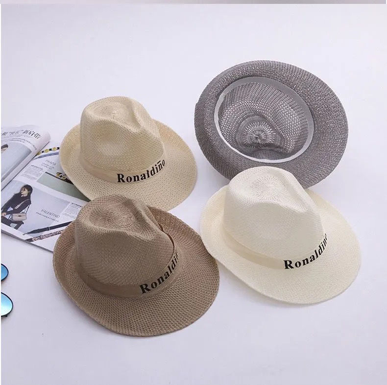 Summer Beach Straw Hat Foreign Trade Fedora Hat Upturned Eaves Top Hat Cowboy Hat Outdoor Sun Protection Sun Hat for Middle-Aged and Elderly People