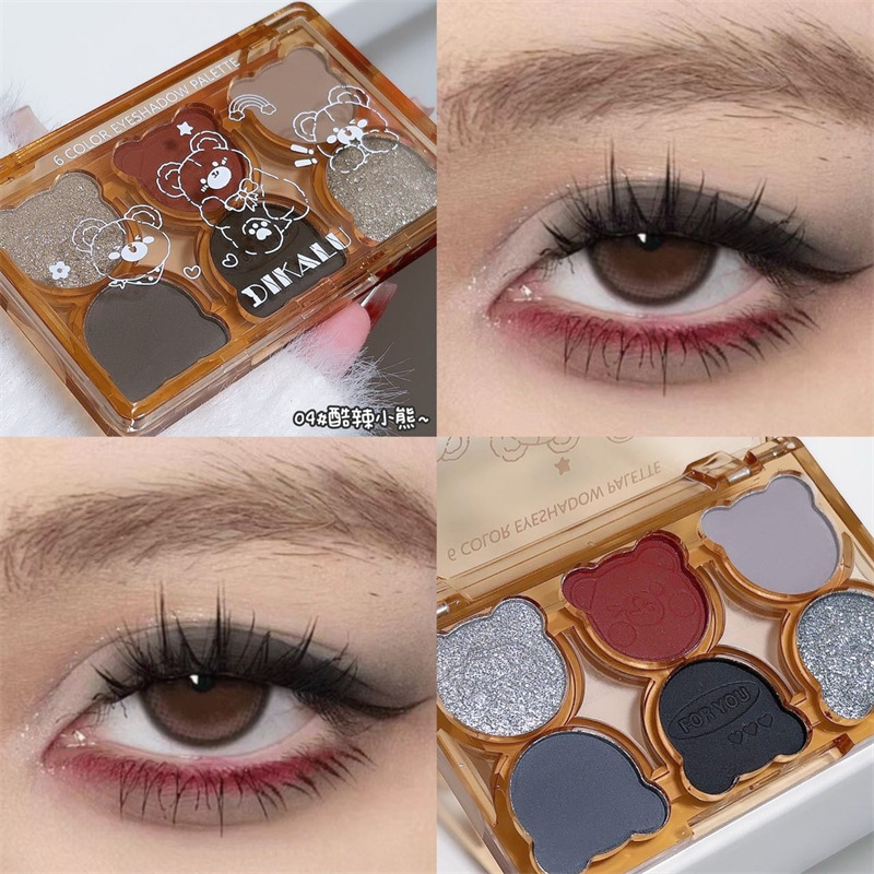 Dikalu Working Bear Swan Ballet Six-Color Eyeshadow Plate Matte Fine Flash Pearlescent Smoky Gray Red Black Eyeshadow Wine Red