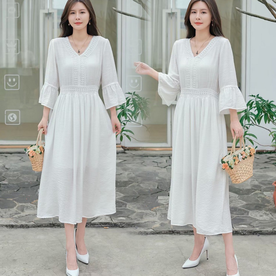 波西米亚连衣裙女油画风泰国民族风长裙子海边度假旅游花边沙滩裙