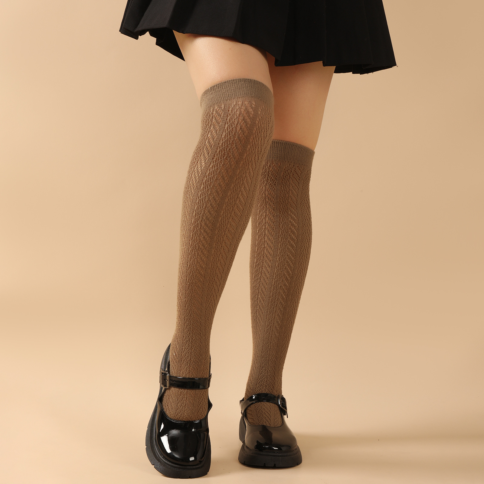 春秋日系小腿堆堆袜洛丽塔少女镂空长筒袜套针织成人过膝网袜处理