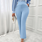 夏季欧美热卖时尚女装亚马逊eBay跨境纯色高腰修身直筒潮流长裤