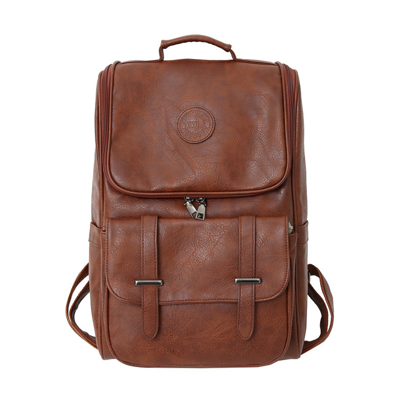Quality Men's Bag Fashion Large Capacity PU Leather Computer Backpack Student Leisure Schoolbag Travel Bag One Piece Dropshipping