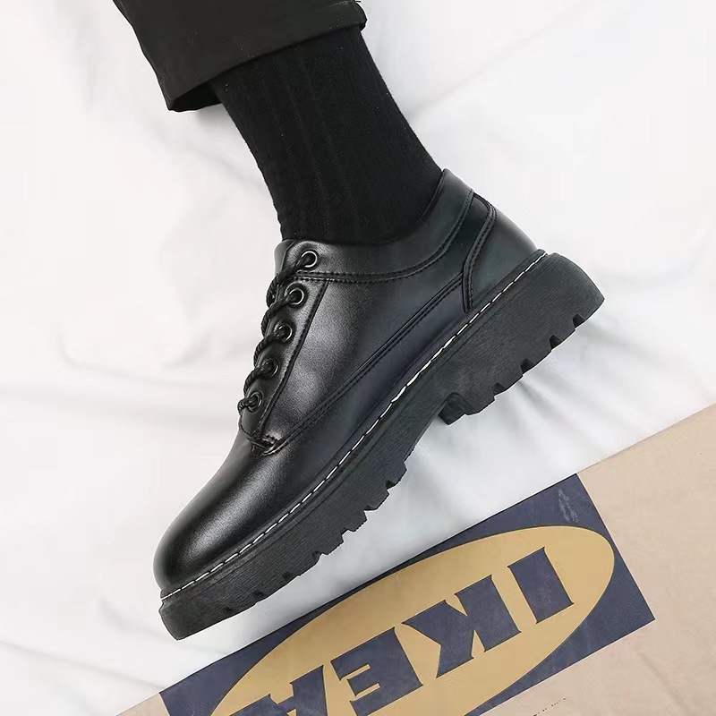 Men's Leather Shoes Breathable British Style Business Formal Wear Big Head Trendy Low-Top Martin Boots Platform Casual Leather Men's Shoes