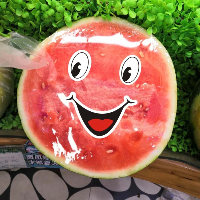 新款 西瓜笑脸贴水果店超市表情标签卡通鲜果切哈密瓜凤梨不干胶