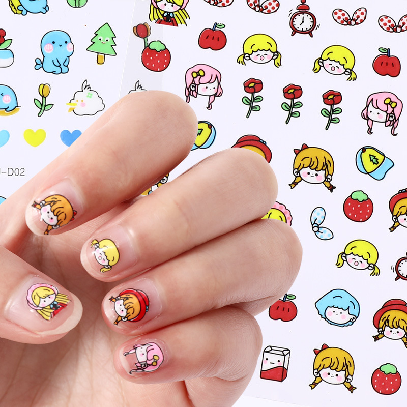 卡通指甲贴纸儿童宝宝防水持久美甲贴女孩可爱动物安全环保手指贴