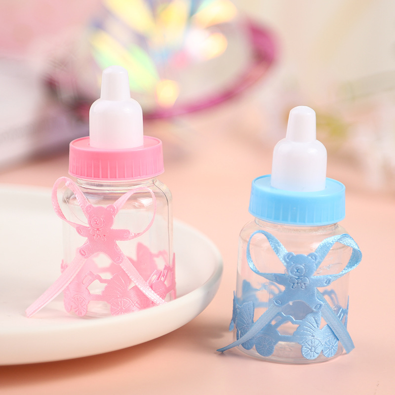 babyshower小奶瓶糖果盒可爱宝宝满月喜糖塑料盒子蝴蝶结小熊盒子