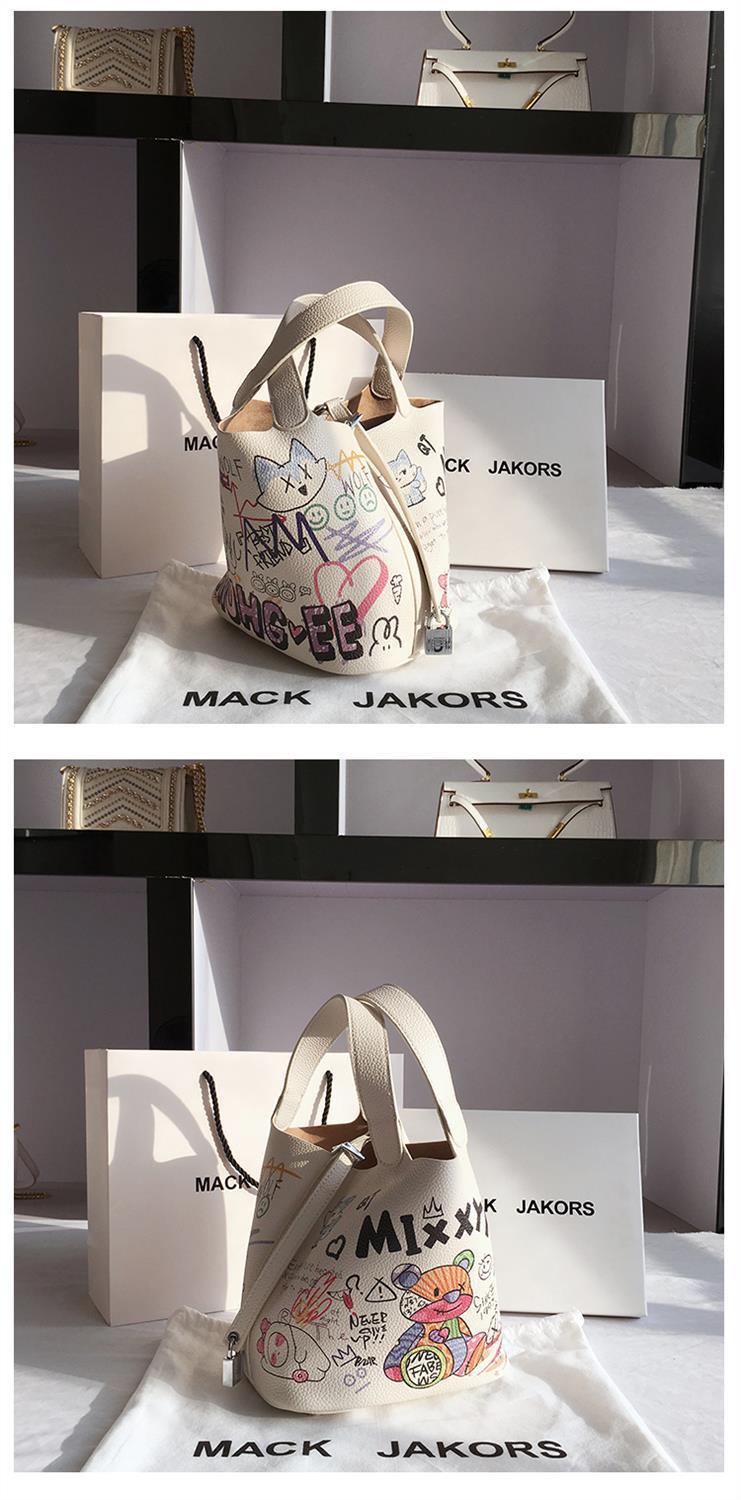 香港mackjakors正品涂鸦菜篮子水桶包女夏天新款百搭手提包女潮