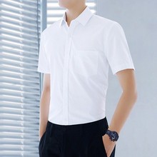 夏季衬衫男短袖修身商务免烫薄款宽松大码纯白衬衣男士长袖