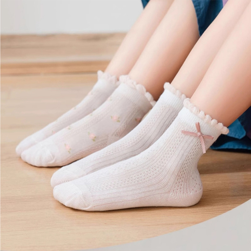 Children's Socks Women's Socks Spring and Summer Thin Big Kids Girls Cute Lace Princess Socks Mesh Breathable Children's Tube Socks