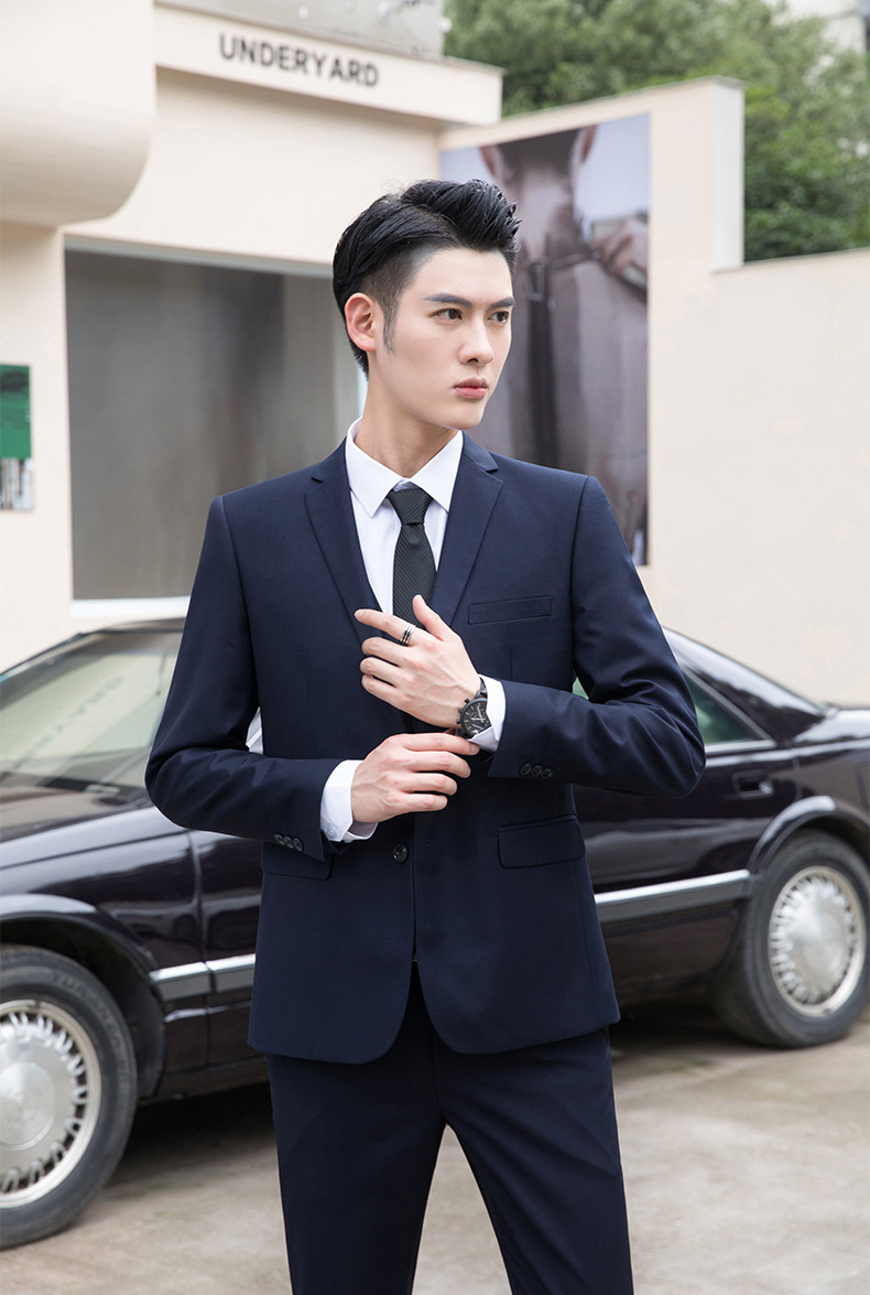 新款秋冬款西服套装韩版修身男西装日常上班大学生团体服套装批发