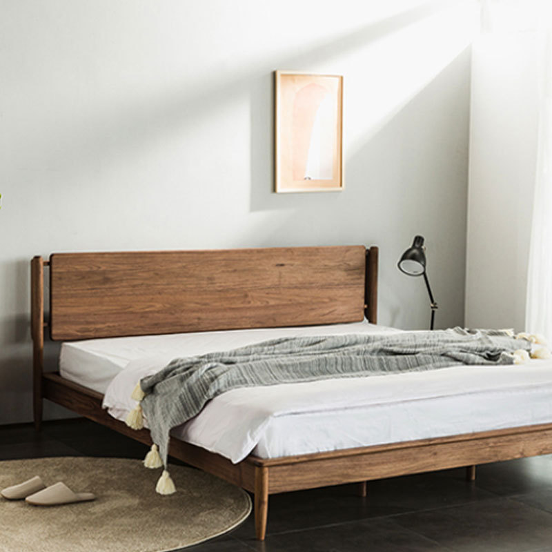 北欧实木黑胡桃木床 复古简约现代原木樱桃木 卧室主卧家具-阿里巴巴