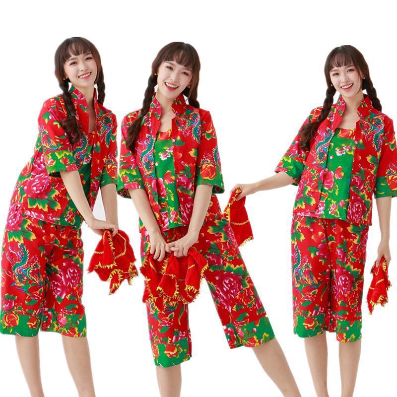 东北大花布衣服村姑反串衣服二人转搞笑花布演出服男女秧歌服