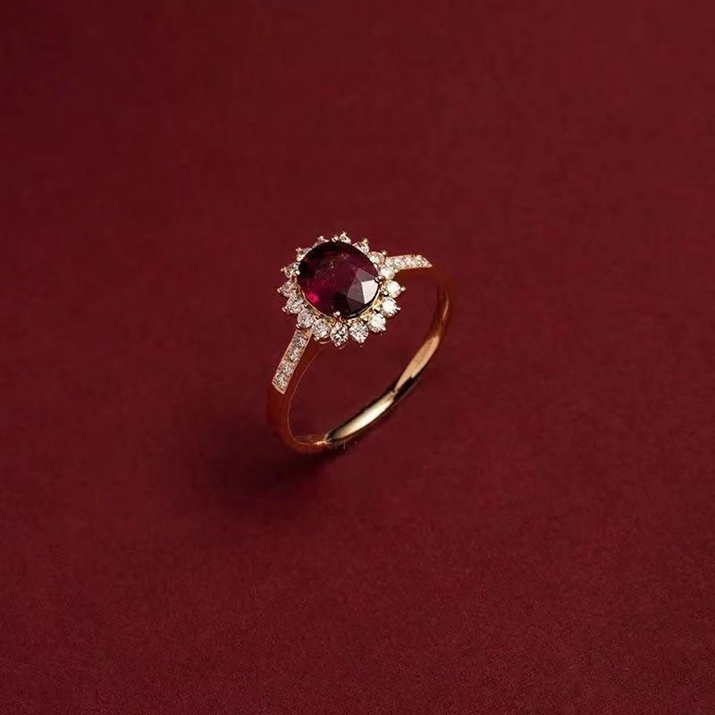 天然大克拉石榴石戒指女鸽血红宝石指环s925日韩简约款送礼物