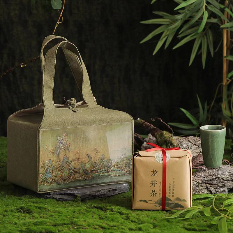 2024明前龙井方包茶叶包装盒空礼盒狮峰龙井半斤装礼盒装空盒
