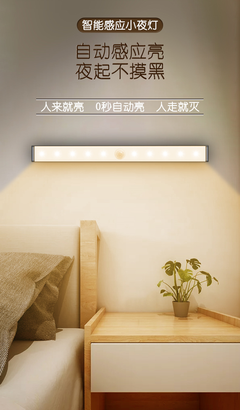 智能家居led人体感应灯 磁吸橱柜衣柜灯带客厅卧室吸顶灯usb充电