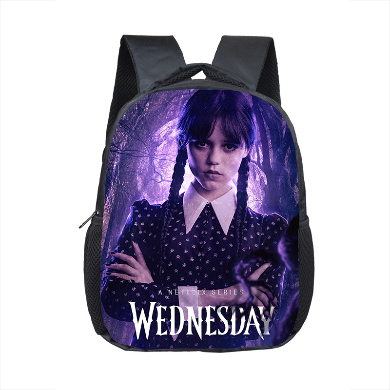 2023 Cross-Border Wednesday Addams Student Schoolbag Wednesday Polyester Kindergarten Lightweight Backpack Delivery