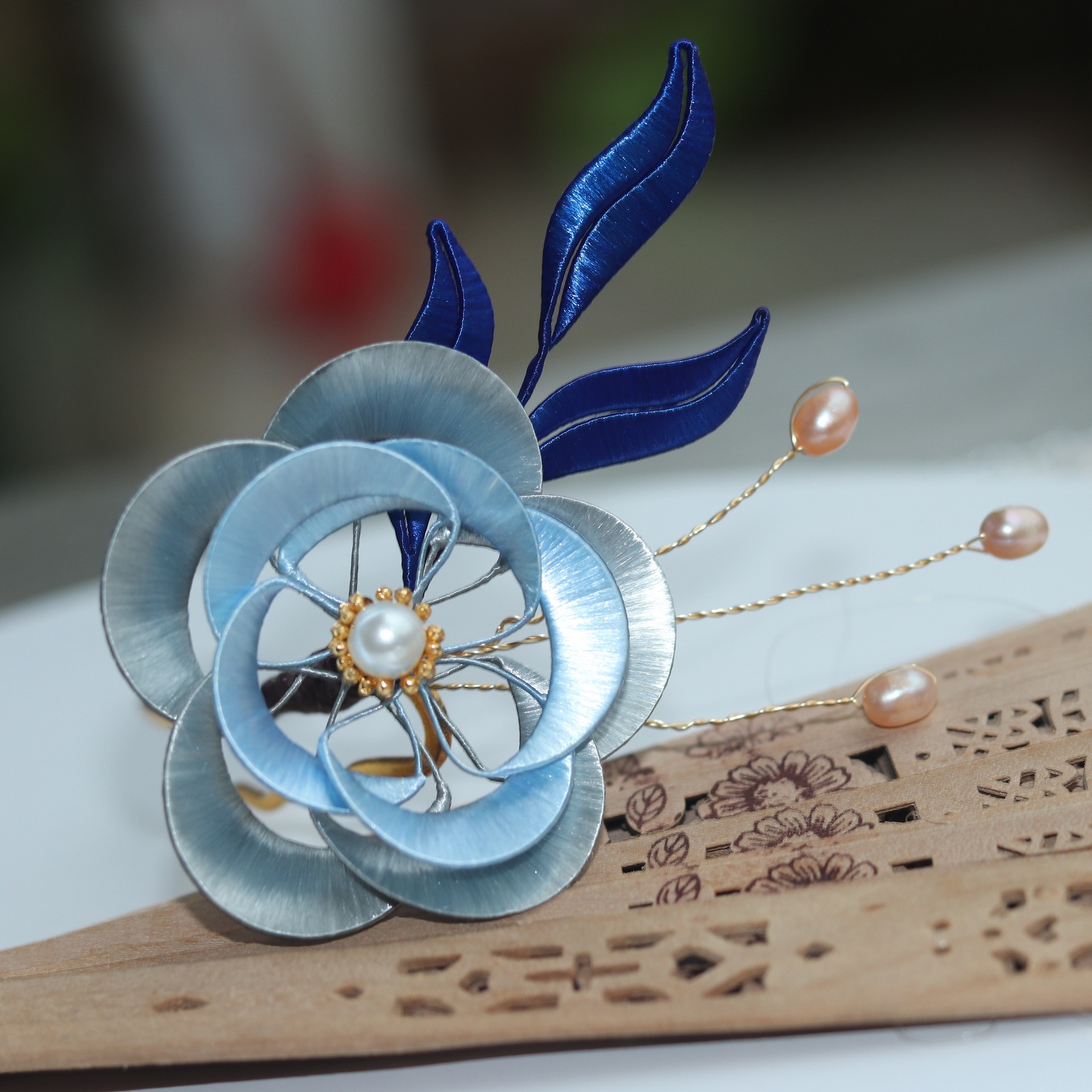 珍珠缠花牡丹端庄发钗汉服旗袍发梳古风发簪玫瑰山茶华丽古风头饰