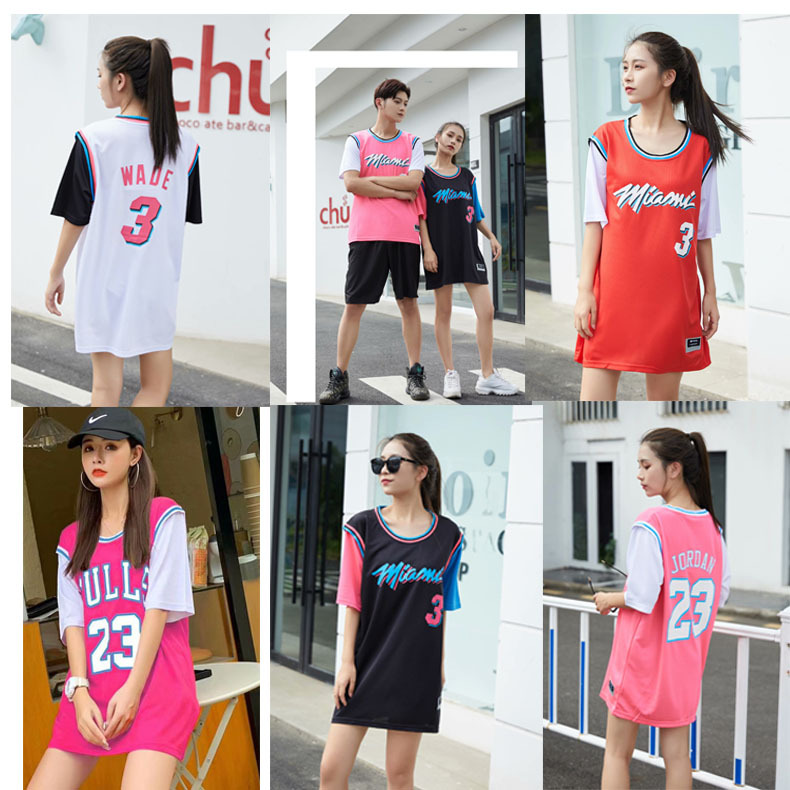 nba女装篮球服时尚潮流女子中长款假两件上衣男女情侣篮球球衣