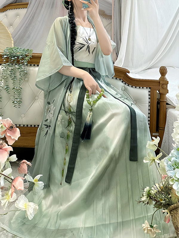 wanhong original women‘s han chinese clothing song half sleeve waist pleated skirt daily spring and summer suit