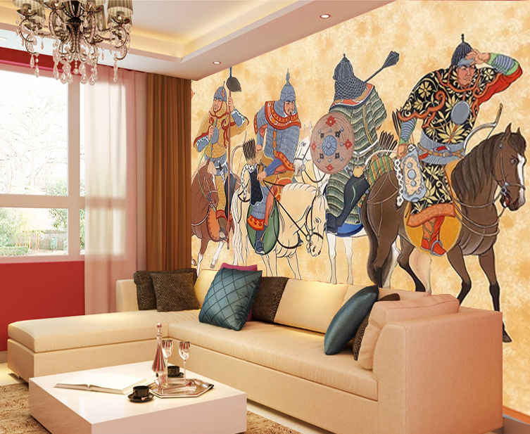 蒙古元素壁纸成吉思汗骑兵四杰四勇四子壁画民族风格背景墙纸