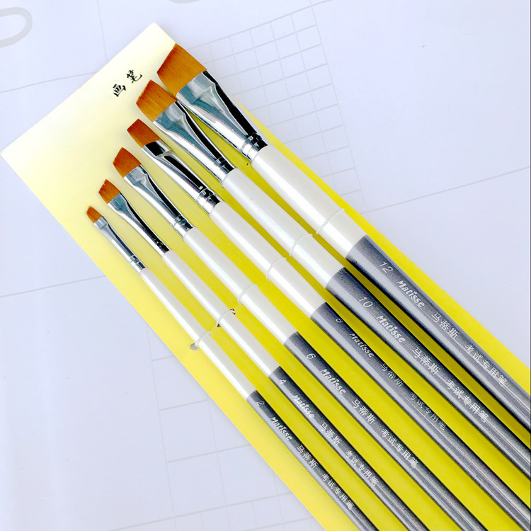 厂家直销 纯尼龙毛斜头 水粉笔斜锋 油画笔水彩颜料色彩画笔套装