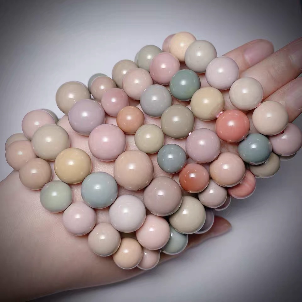 天然阿拉善彩玉手链男女款马卡龙奶昔色渐变圆珠手串配饰厂家批发