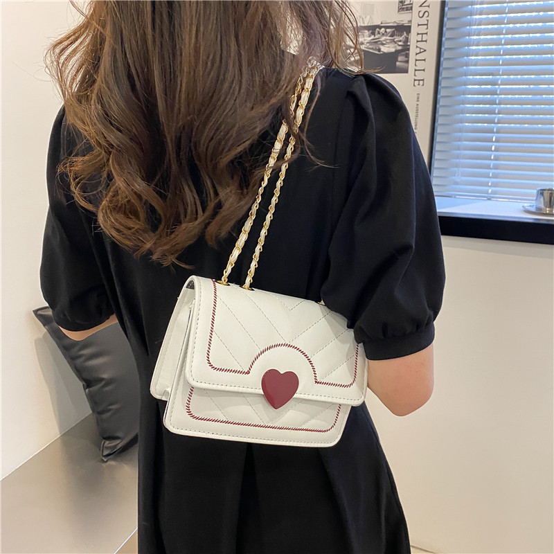 Bag Women's Bag New 2022 Spring Concise Fashion Sewing Line Korean Style Heart-Shape Lock Chain Bag Crossbody Shoulder Bag