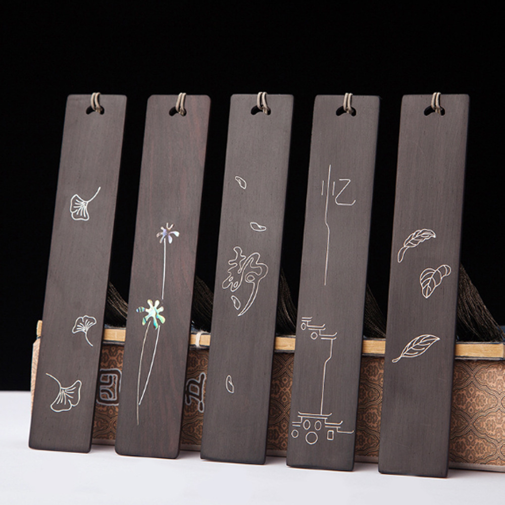 天地盖包装木制书签套装 仿古镭射印刷木制礼品书签 复古书签流苏