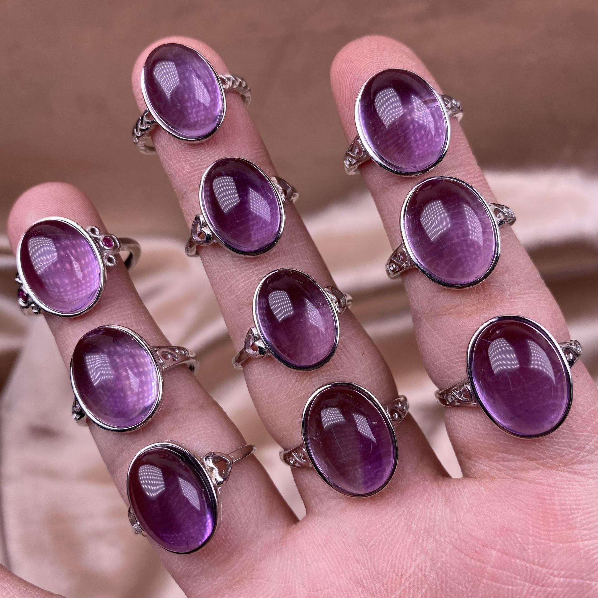 紫水晶戒指s925银镶嵌简单包边款简单女戒指彩宝水晶手饰品无瑕疵