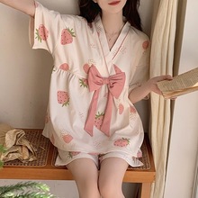 晚眠带胸垫睡衣女款夏季棉短袖2024新款汗蒸服洋气和服日系家居服