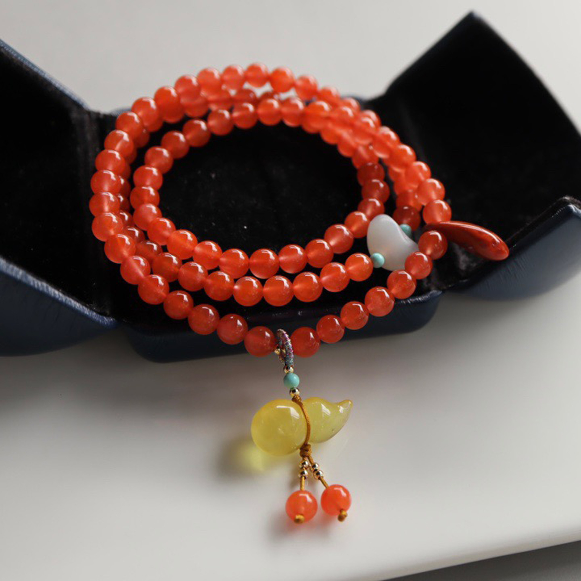 天然川料南红满色满肉樱桃红6.4mm三圈手链颜色水润红艳原创手串