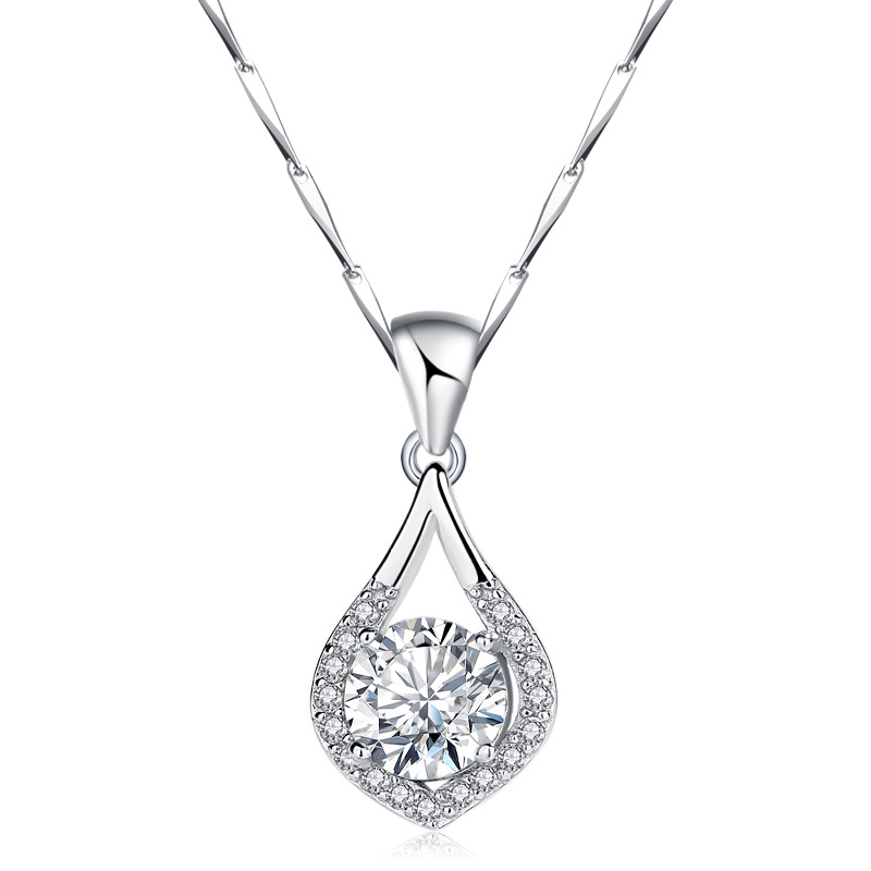 s999足银日韩简约项链心形水滴吊坠女士ins天使之泪锁骨厂家批发