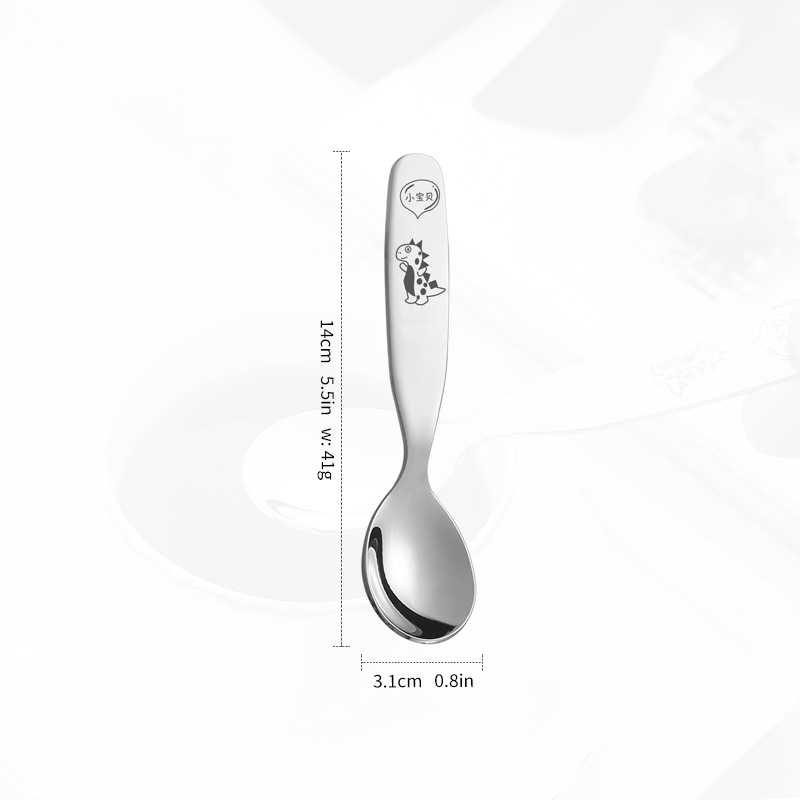 Factory Direct Sales 304 Stainless Steel Children's Fork Household Soup Spoon Fork Eating Spoon Feeding Spoon Tableware Set