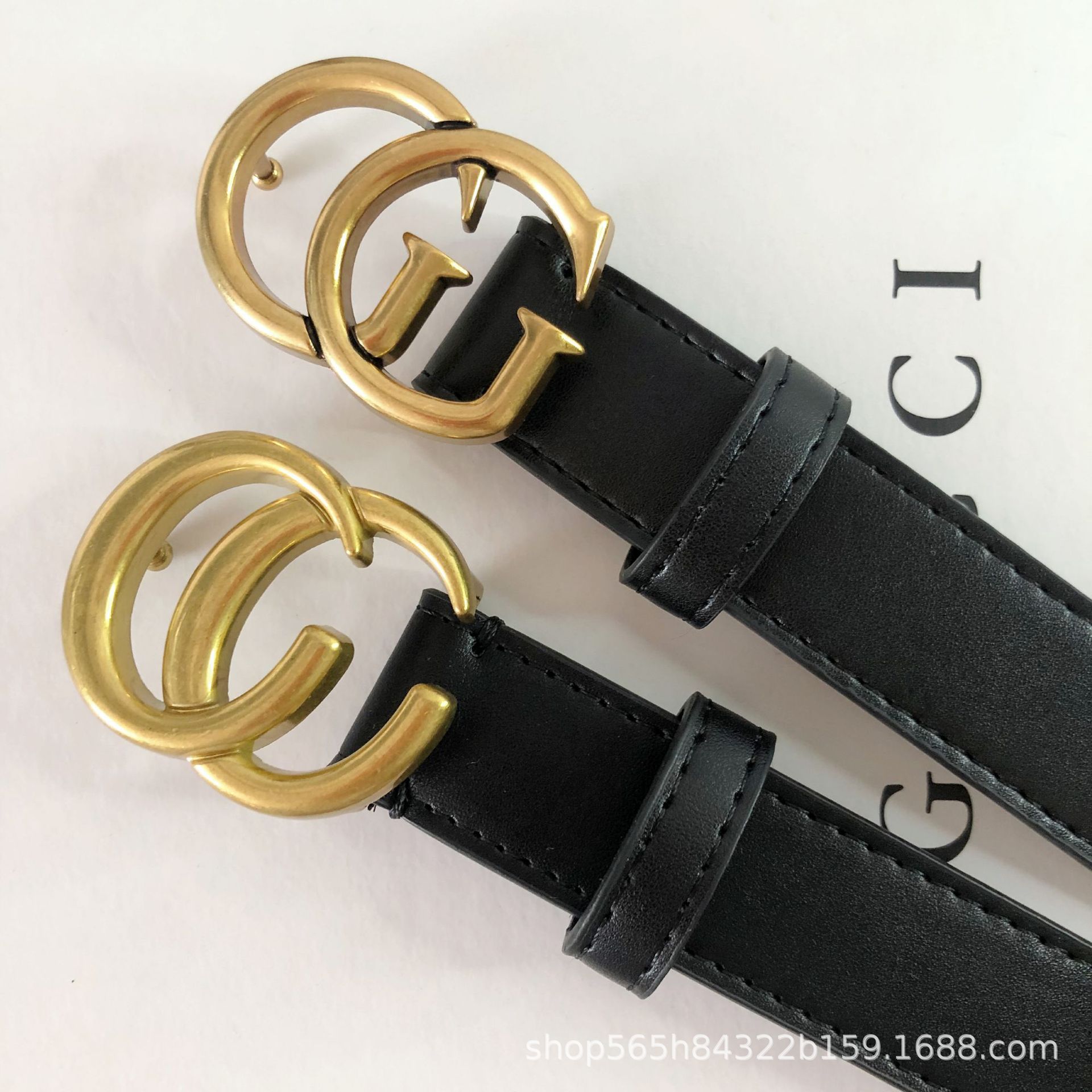 女士牛皮双c真皮腰带ins风平滑扣时尚简约男士裤腰皮带韩版百搭潮